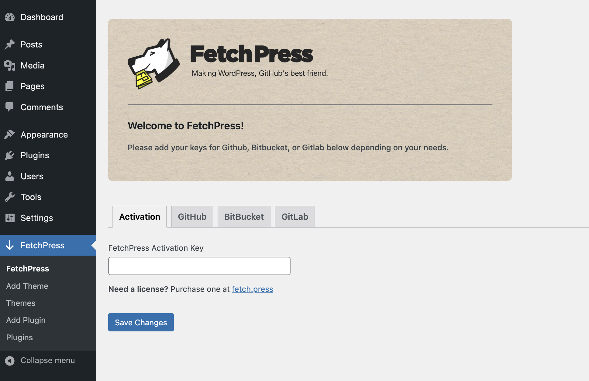 FetchPress settings page